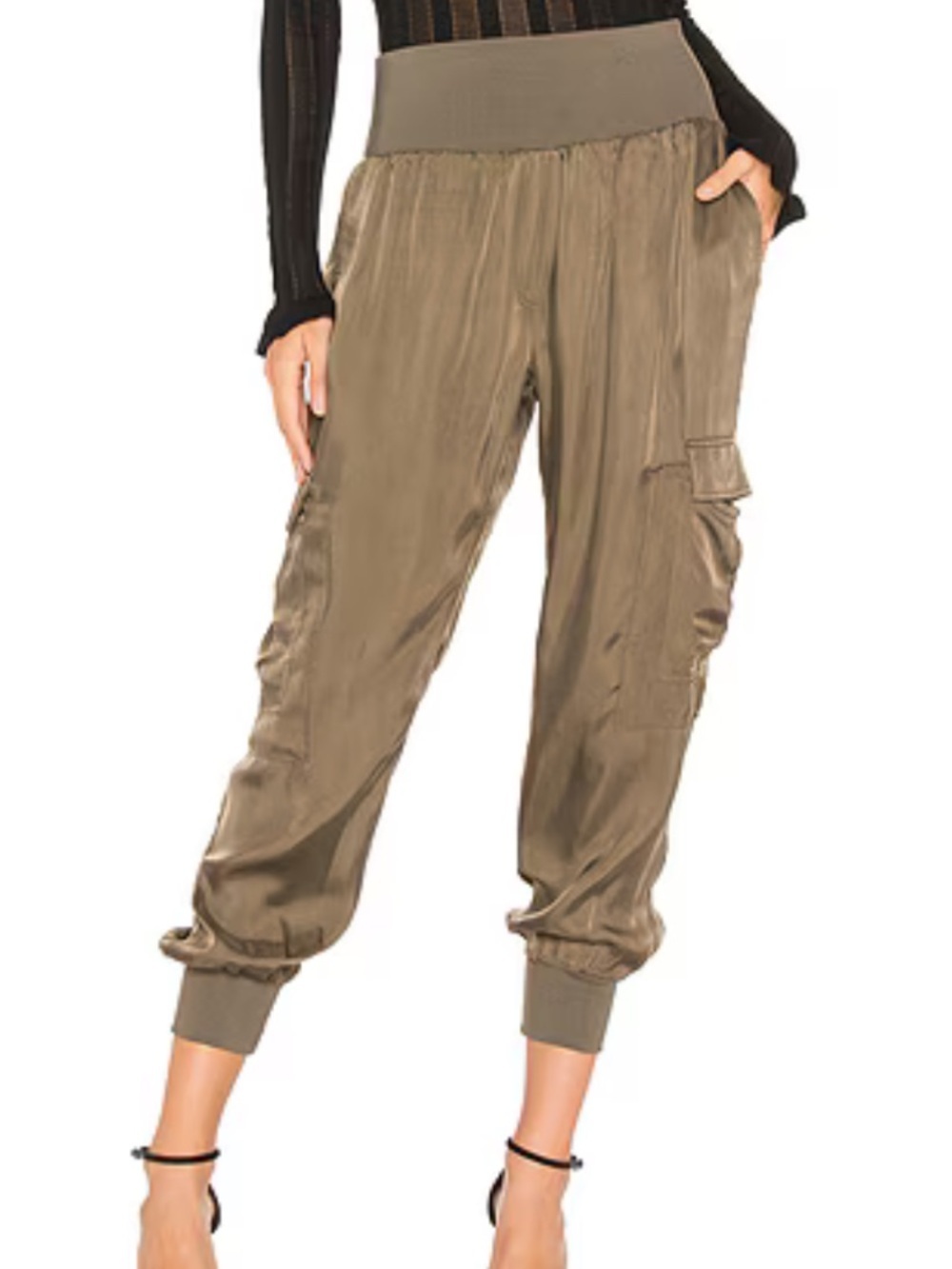 Cinq A Sept Giles Satin Cargo Jogger Pant Size Small in Tan - Picture 1 of 11